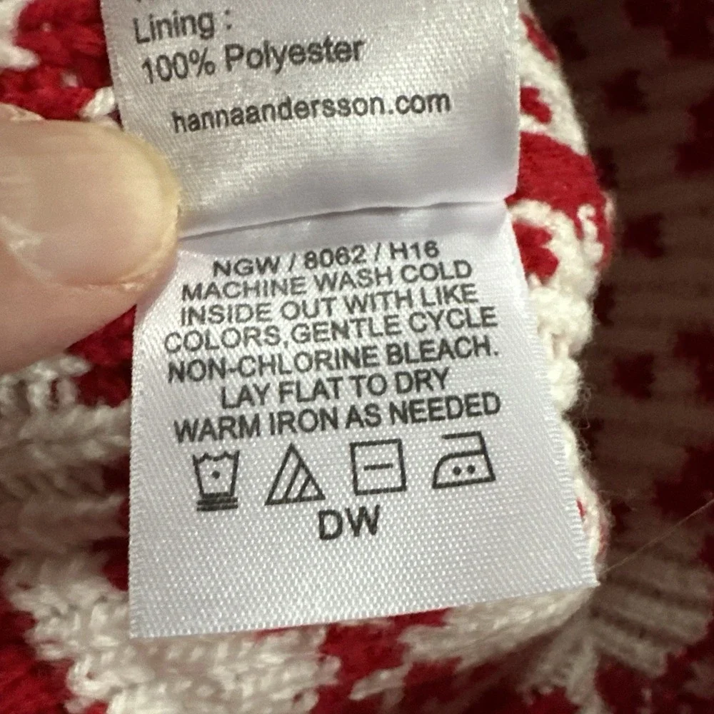 Hanna Andersson Sweaterknit Hat Pom Pom Red White Snowflake Size M Age 2-6  21cm